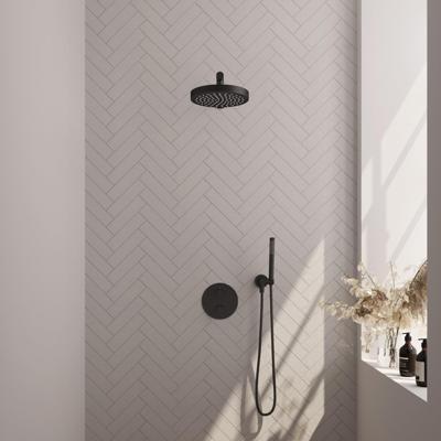 BRAUER Stripe Thermostatische Inbouw Regendouche - 3-weg - rond - SET 37 - 25cm douchekop - rechte muurarm - staaf handdouche - doucheslang - wandaansluitbocht - mat zwart 5-S-437