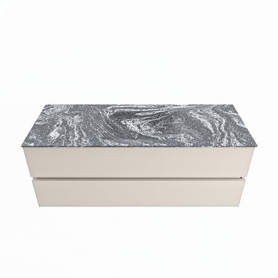 MONDIAZ VICA-DLUX 130cm badmeubel onderkast Linen 2 lades. Inbouw wastafel CLOUD midden zonder kraangat, kleur Lava.