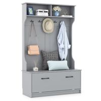 Kledingstandaard met Zitbank & 5 Dubbele Haken Garderobe Hal Garderobe 100 x 40 x 160 cm Grijs