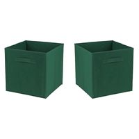 Opbergmand/kastmand Square Box - 6x - karton/kunststof - 29 liter - donker groen - 31 x 31 x 31 cm - thumbnail