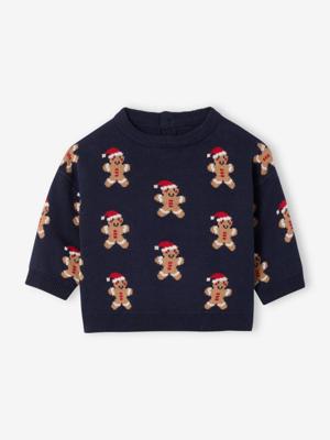 Jacquard kersttrui voor babyjongens marineblauw