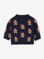 Jacquard kersttrui voor babyjongens marineblauw
