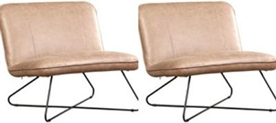Set van 2 Taupe leren industriële fauteuils zonder armleuning Smile - Vintage Leer Taupe (taupe leer)