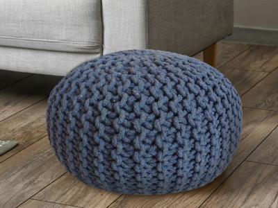 Mia - Pouf - blauw - 100% gerecycled katoen - Ø 55 cm, hoogte 37 cm