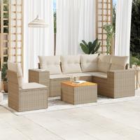 6-delige Loungeset met kussens poly rattan beige