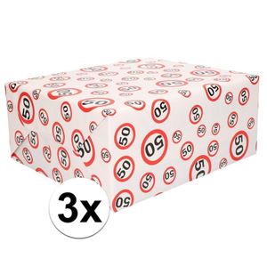 3x Inpakpapier/cadeaupapier 50 jaar  300 x 70 cm op rol   -