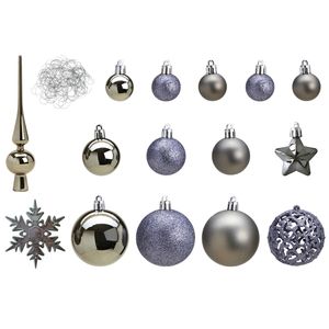 Pakket met 110x stuks kunststof kerstballen/ornamenten met piek grijs - Kerstbal