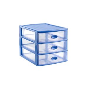 Ladeblok/bureau organizer met 3x lades blauw/transparant L35,5 x B27 x H27 cm