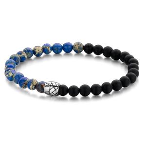 Frank 1967 Beads 7FB 0416 Natuurstenen armband - 20 cm / 8 mm - Blauw / Zwart