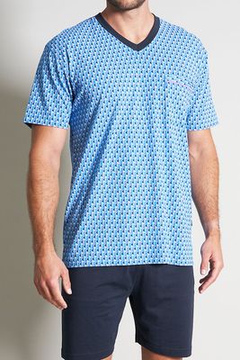 Gotzburg Shortama V-hals blauw met print