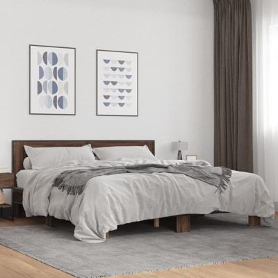 Bedframe bewerkt hout metaal bruin eikenkleur 200x200 cm