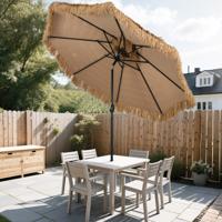 299 cm Rieten Tiki Parasol Hawaii Dubbeldeks Marktparasol met Slinger Terrasparasol Stroparasol voor Tuin Zwembad Balkon