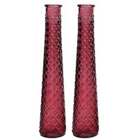 2x stuks vazen/bloemenvazen van gerecycled glas - D7 x H32 cm - rood
