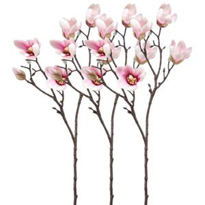 Kunstbloem Magnolia tak - 3x - 65 cm - lichtroze - Kunst zijdebloemen