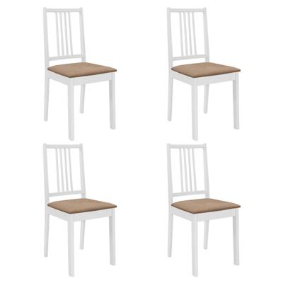 Eetkamerstoelen met kussens 4 st massief hout wit