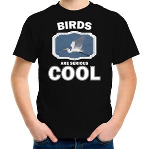 Dieren grote zilverreiger t-shirt zwart kinderen - birds are cool shirt jongens en meisjes