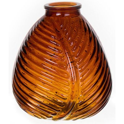 Bloemenvaas - bruin - transparant glas - D14 x H16 cm