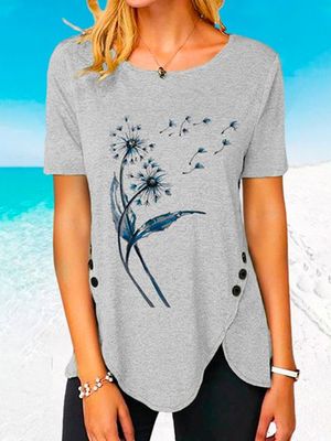 Bemanning Nek losmaken Paardebloem Kort Mouw T-shirt Bemanning Nek losmaken Paardebloem Kort Mouw T-shirt