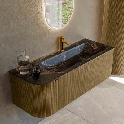 Badmeubel Mondiaz Kurve-Dlux | 125 cm cm | Meubelkleur Dusk | Wastafelkleur Lava | Solid surface | Wasbak rechter zijde spoelbak | 1 kraangat