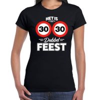 Verjaardag t-shirt het is dubbel feest zwart dames - 30 jaar cadeau shirt 2XL  -