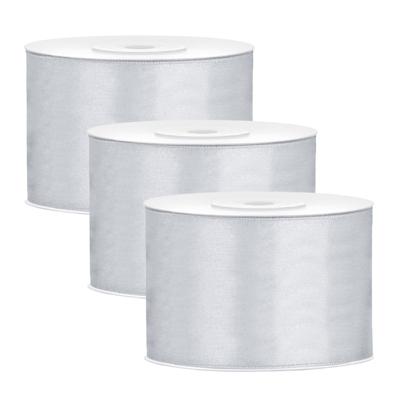 Partydeco Cadeaulint - 3x - zilver - 5 cm x 25 meter - satijn - sierlint - inpakken - decoratie