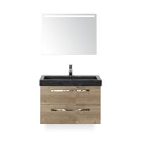 Seville Badmeubelset 80 cm - Natuur Eiken - Wastafel Hardsteen Wit Lucca - met Sence Spiegel