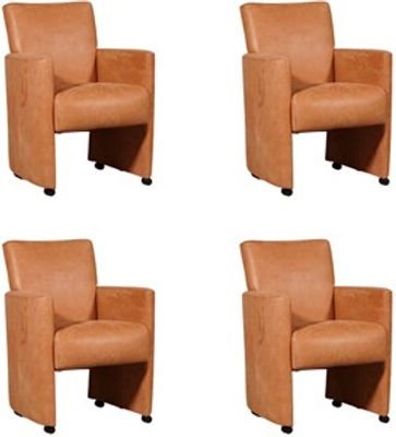 Set van 4 Oranje leren moderne eetkamerfauteuils Elegant - Kenia Leer Rost (oranje leer)