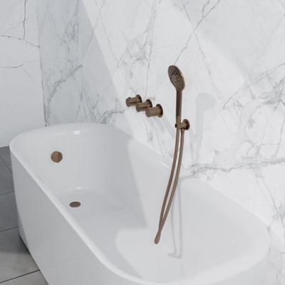 Fortifura Nebbio Badcombinatie-set - thermostaatkraan - wandaansluitbocht met handdouchehouder - gladde doucheslang - ronde handdouche - badafvoer opbouw - geborsteld koper PVD (koper) SW1183069 SW1183076 SW1183082 SW970045 SW799407 SW