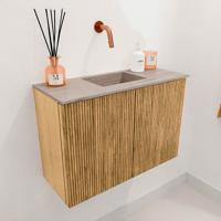 Toiletmeubel Mondiaz Joya Dlux | 60 cm | Meubelkleur Oak | Faye wastafel Saba Wasbak Midden | Zonder kraangat(en)