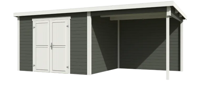 Blokhut met overkapping Kjeld 550x250 Green Grey-Wit - Outdoor life