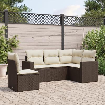 5-delige Loungeset met kussens poly rattan bruin