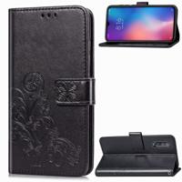 Lucky Clover ingedrukt bloemen patroon lederen draagtas voor Xiaomi mi 9 met houder & kaartsleuven & portemonnee & hand strap (zwart)
