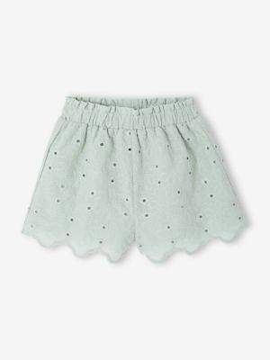 Short voor babymeisjes met Engels borduurwerk saliegroen