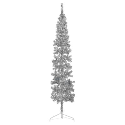 VidaXL Kunstkerstboom half met standaard smal 240 cm zilverkleurig