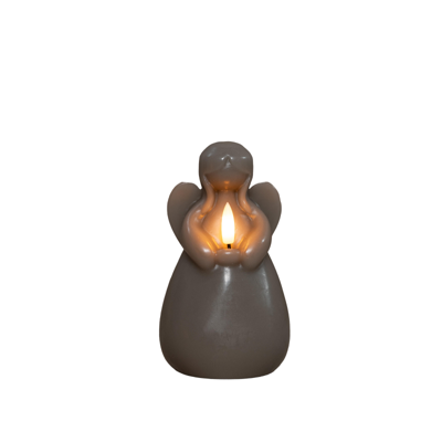 Kaars engel wax led 3d vlam op batterij met timer d8.5h14.5 cm taupe - Annas collection