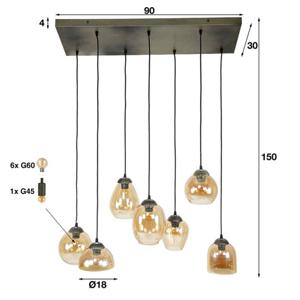 Hoyz - Hanglamp 4+3L Mix - 7 lichtpunten - Chromed Glas