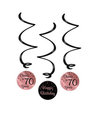 Hangdecoratie Swirls 70 Jaar Roségoud/Zwart (3st)