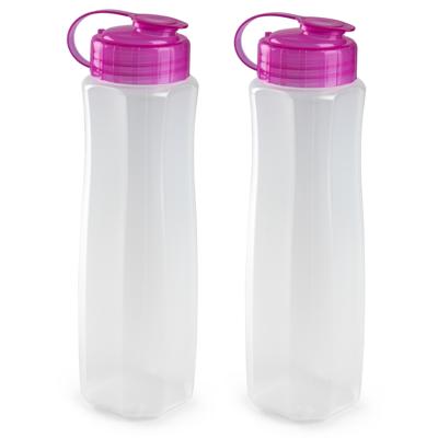 Plasticforte waterfles - 2x stuks - 1000 ml - transparant met dop roze - drinkfles - sport