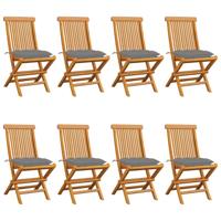 Tuinstoelen 8 st met grijze kussens massief teakhout