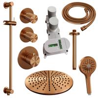 Regendoucheset Inbouw Brauer Copper Carving Thermostatisch 30cm met Plafondarm, Glijstang en Handdouche 3-Standen Geborsteld Koper