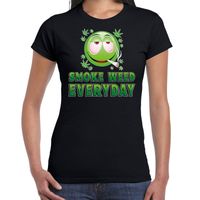 Funny emoticon t-shirt smoke weed everyday zwart voor dames - thumbnail