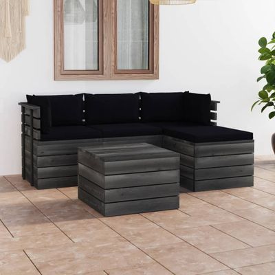 vidaXL 5-delige Loungeset met kussens pallet massief grenenhout