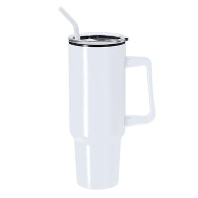 Warmhoudbeker/thermosbeker STANFORD - XXL drinkbeker/tumbler - RVS - wit - 1200 ml
