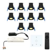 Set van 10 Milano LED Mini Inbouwspots met trafo en muurdimmer - 12 Volt 3 Watt 200 lumen - Dimbaar - Plat 34mm - 2700K - IP65 waterdicht - Zwart