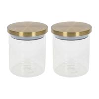 Voorraadpot - 2x - 600 ml - glas - draaideksel - goud - 9 x 12 cm - weckpot