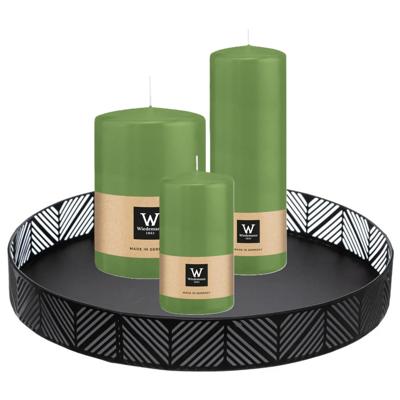 Cilinderkaarsen stompkaarsen - set van 3x - op dienblad - groen - 6 x 12 - 10x15 - 7x20 cm