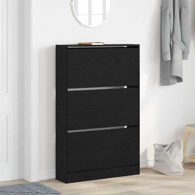 Schoenenkast Zwart eiken 80 x 21 x 125.5 cm Bewerkt hout