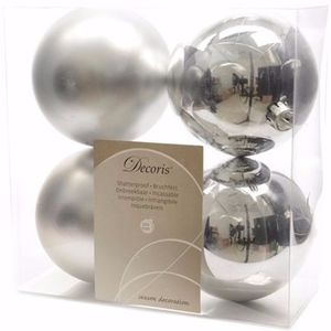 Ambiance Christmas kerstboom decoratie kerstballen 10 cm zilver 4 stuks   -