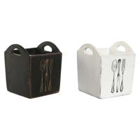 Bestekmand Home ESPRIT Wit Zwart Sparrenhout 15 x 15 x 18 cm