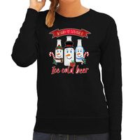 Foute Kersttrui/sweater voor dames - IJskoud bier - zwart - Christmas beer - thumbnail